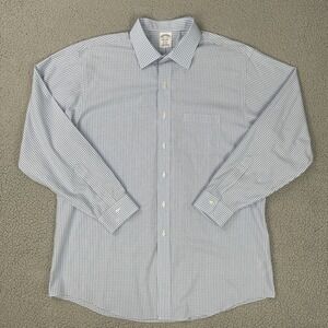 Brooks Brothers Regent Button Up Shirt Men 17.5-35 Blue Check Non Iron Supima